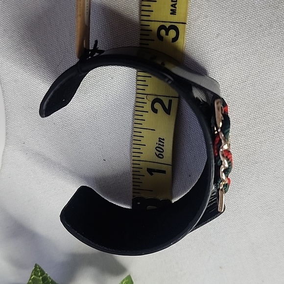 Black Open Cuff Bracelet with Gold Bee Emblem - Picture 8 of 9